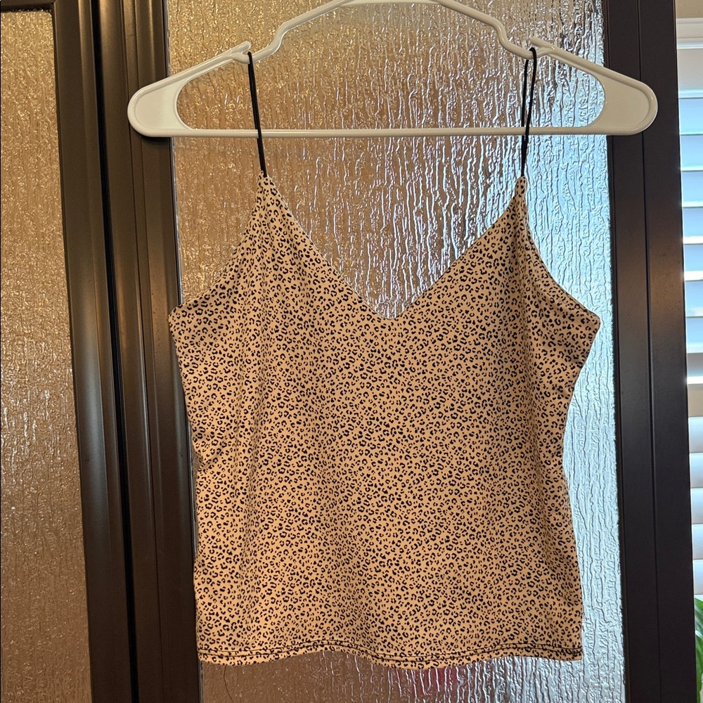 Gaze Beige Cropped Leopard Print Spaghetti Strap Cami